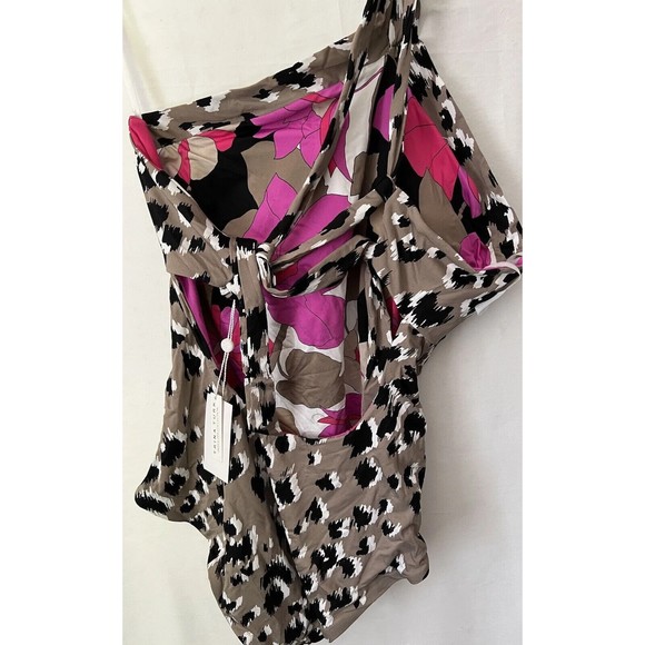 Trina Turk NWT Lynx Ruffle High Neck Reversible 1 Piece Bathing Suit size 12 - Picture 5 of 9